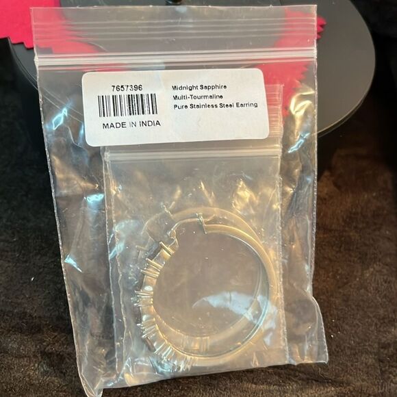 Midnight Sapphire and Multi-Tourmaline Hoop Earrings Stainless Steel 11.35 ctw - Picture 12 of 15